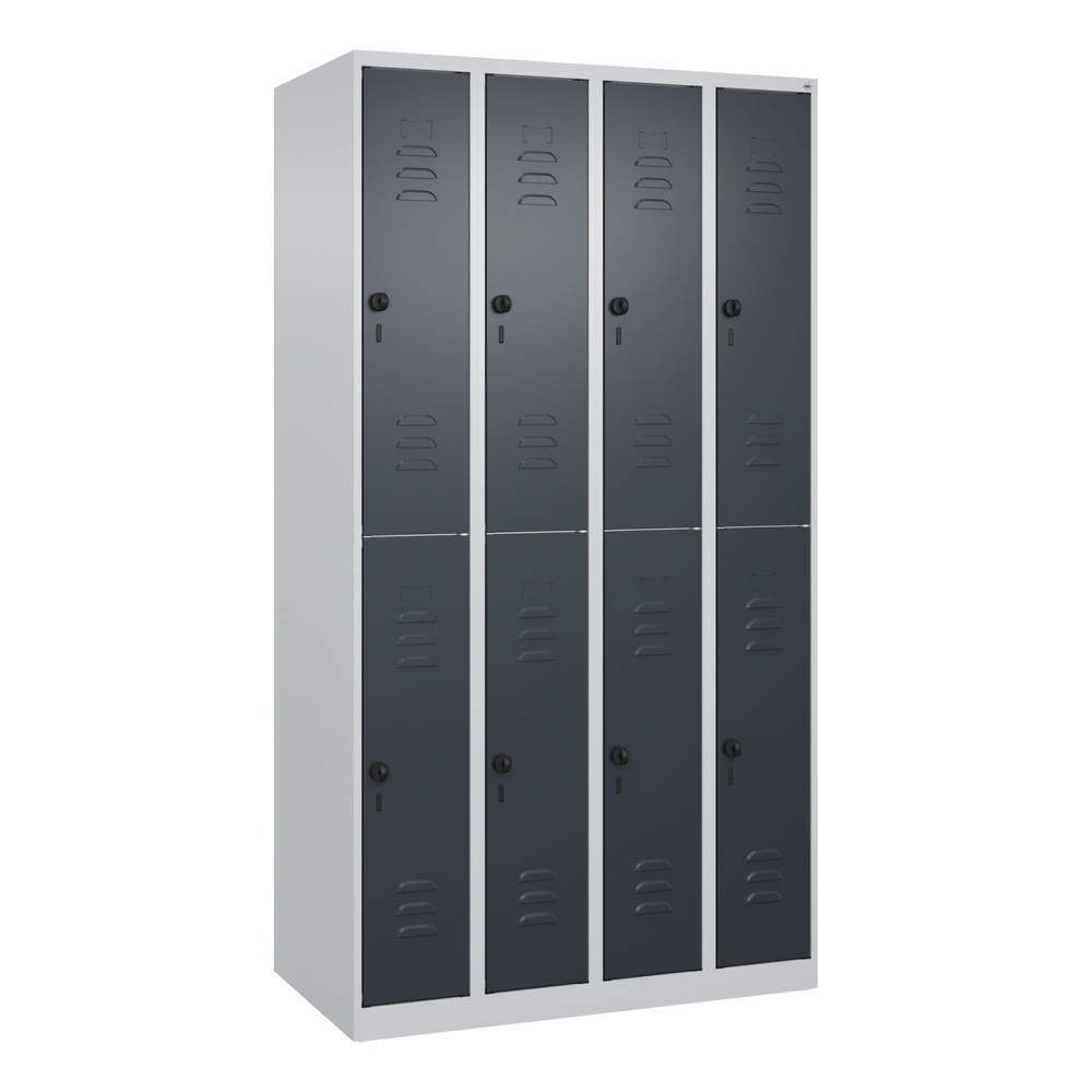 Produktabbildung: C+P Doppelstock-Spind Classic PLUS, 4 Abteile, HxBxT 1.850 x 1.000 x 500 mm, lichtgrau, anthrazitgrau, für Vorhängeschloss, 8 Fächer