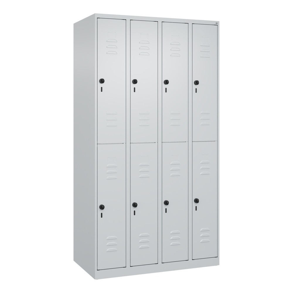 Produktabbildung: C+P Doppelstock-Spind Classic PLUS, 4 Abteile, HxBxT 1.850 x 1.000 x 500 mm, lichtgrau, lichtgrau, für Vorhängeschloss, 8 Fächer