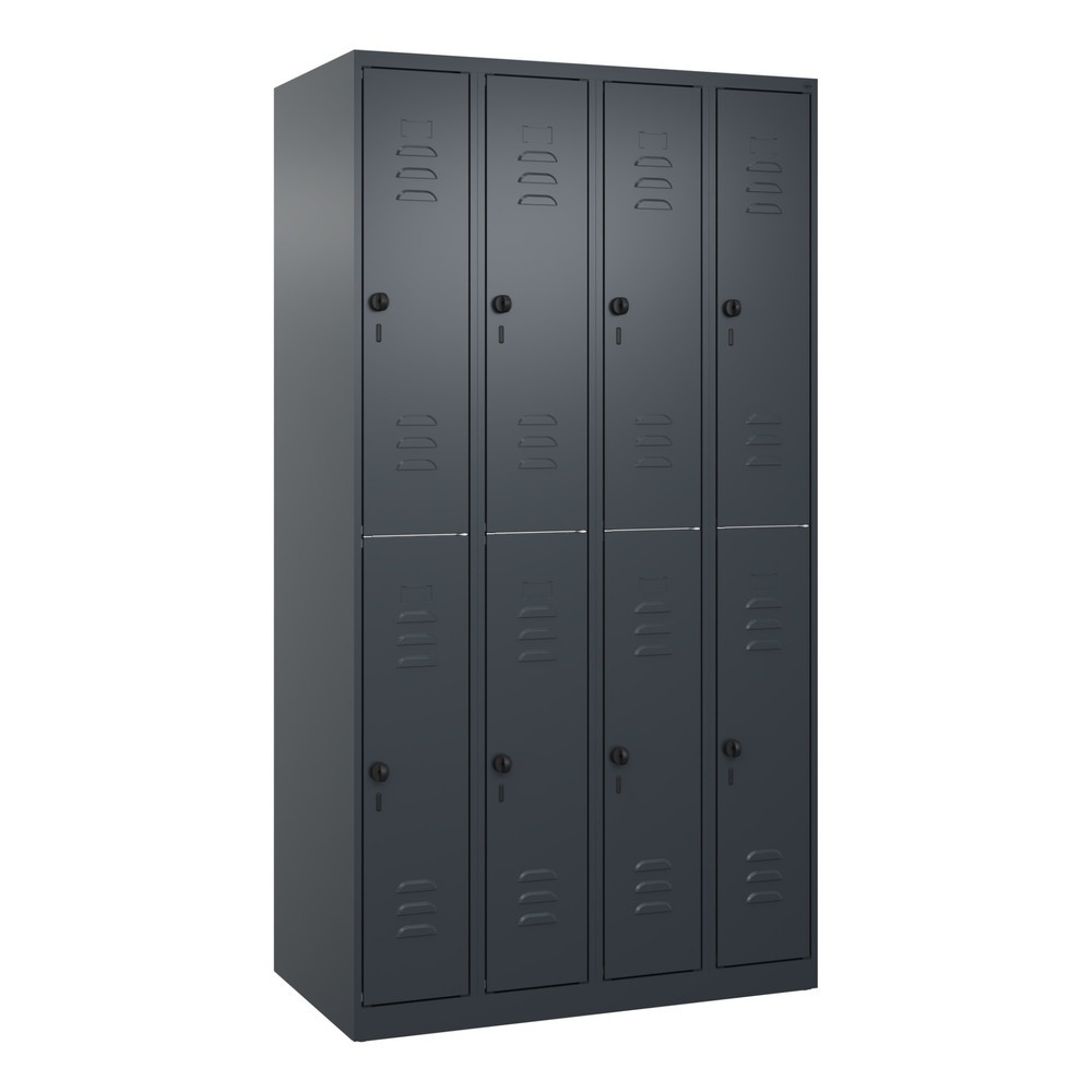 Produktabbildung: C+P Doppelstock-Spind Classic PLUS, 4 Abteile, HxBxT 1.850 x 1.000 x 500 mm, anthrazitgrau, anthrazitgrau, für Vorhängeschloss, 8 Fächer