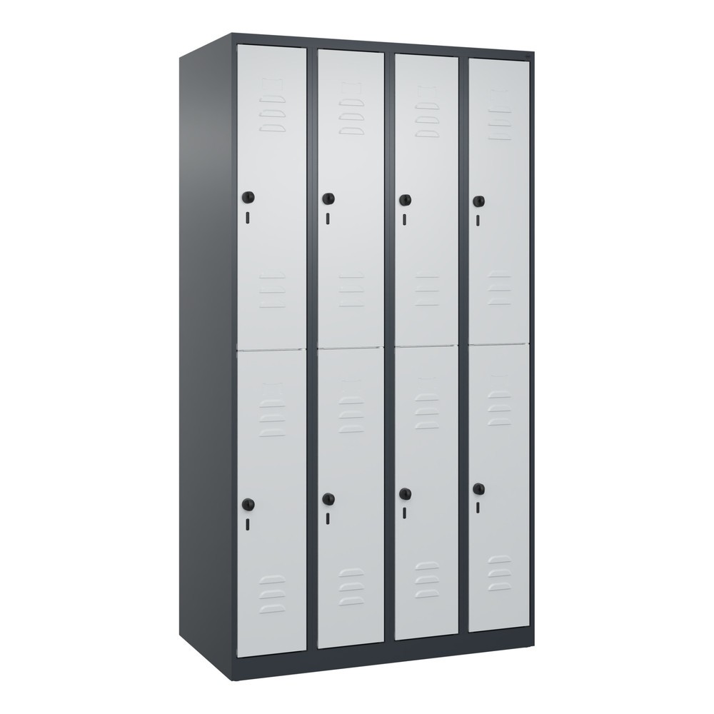 Produktabbildung: C+P Doppelstock-Spind Classic PLUS, 4 Abteile, HxBxT 1.850 x 1.000 x 500 mm, anthrazitgrau, lichtgrau, für Vorhängeschloss, 8 Fächer