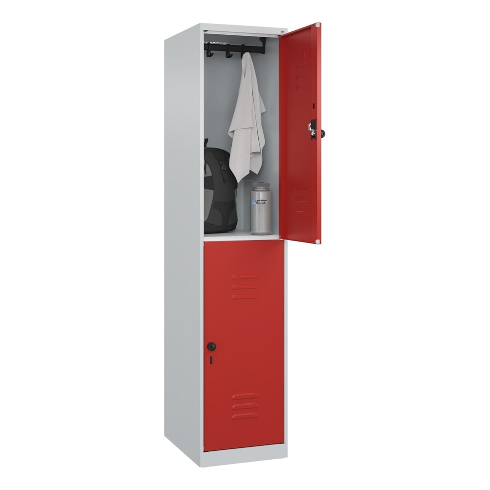 N° de l'image du produit 9 : C+P Doppelstock-Spind Classic PLUS, 1 Abteil, HxBxT 1.850 x 400 x 500 mm, lichtgrau, rubinrot, für Vorhängeschloss, 2 Fächer
