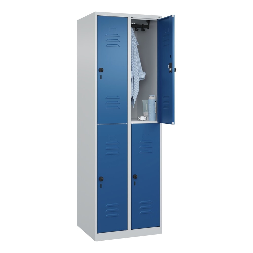 N° de l'image du produit 10 : C+P Doppelstock-Spind Classic PLUS, 2 Abteile, HxBxT 1.850 x 600 x 500 mm, lichtgrau, enzianblau, für Vorhängeschloss, 4 Fächer