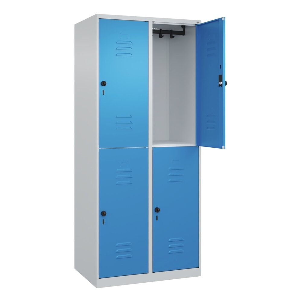 Illustration du produit: C+P Doppelstock-Spind Classic PLUS, 2 Abteile, HxBxT 1.850 x 800 x 500 mm, lichtgrau, lichtblau, für Vorhängeschloss, 4 Fächer