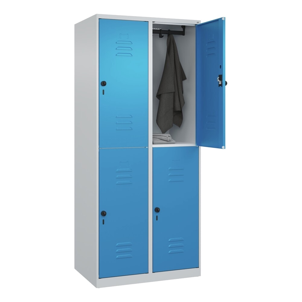 N° de l'image du produit 10 : C+P Doppelstock-Spind Classic PLUS, 2 Abteile, HxBxT 1.850 x 800 x 500 mm, lichtgrau, lichtblau, für Vorhängeschloss, 4 Fächer