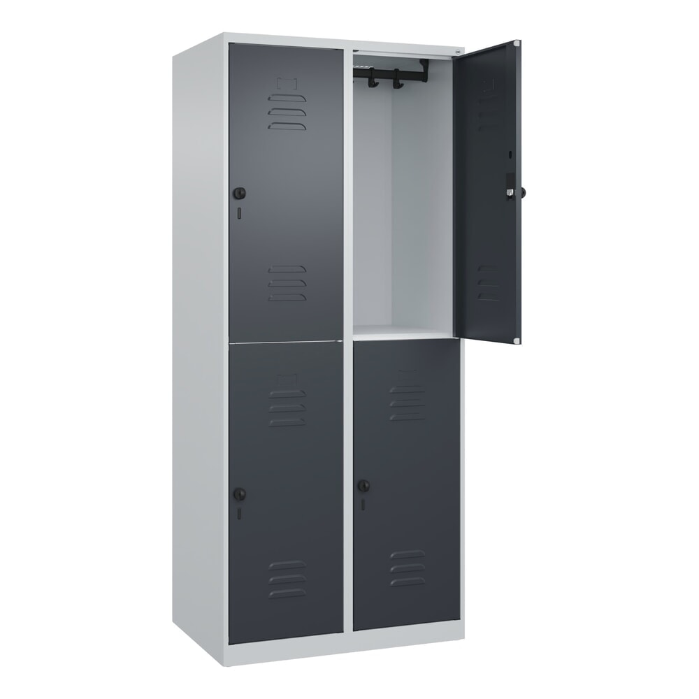 N° de l'image du produit 1 : C+P Doppelstock-Spind Classic PLUS, 2 Abteile, HxBxT 1.850 x 800 x 500 mm, lichtgrau, anthrazitgrau, für Vorhängeschloss, 4 Fächer