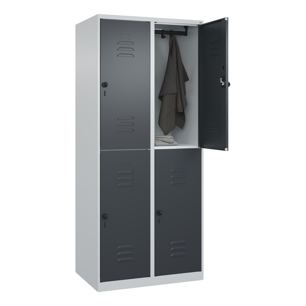 N° de l'image du produit 10 : C+P Doppelstock-Spind Classic PLUS, 2 Abteile, HxBxT 1.850 x 800 x 500 mm, lichtgrau, anthrazitgrau, für Vorhängeschloss, 4 Fächer