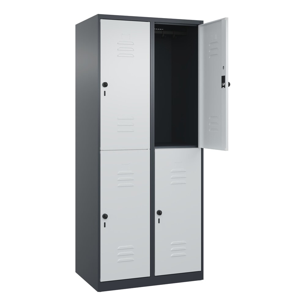 Produktabbildung Nr. 1: C+P Doppelstock-Spind Classic PLUS, 2 Abteile, HxBxT 1.850 x 800 x 500 mm, anthrazitgrau, lichtgrau, für Vorhängeschloss, 4 Fächer