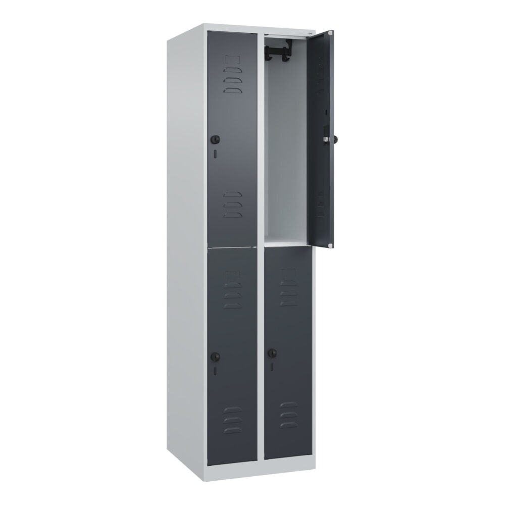 Produktabbildung: C+P Doppelstock-Spind Classic PLUS, 2 Abteile, HxBxT 1.850 x 500 x 500 mm, lichtgrau, anthrazitgrau, für Vorhängeschloss, 4 Fächer