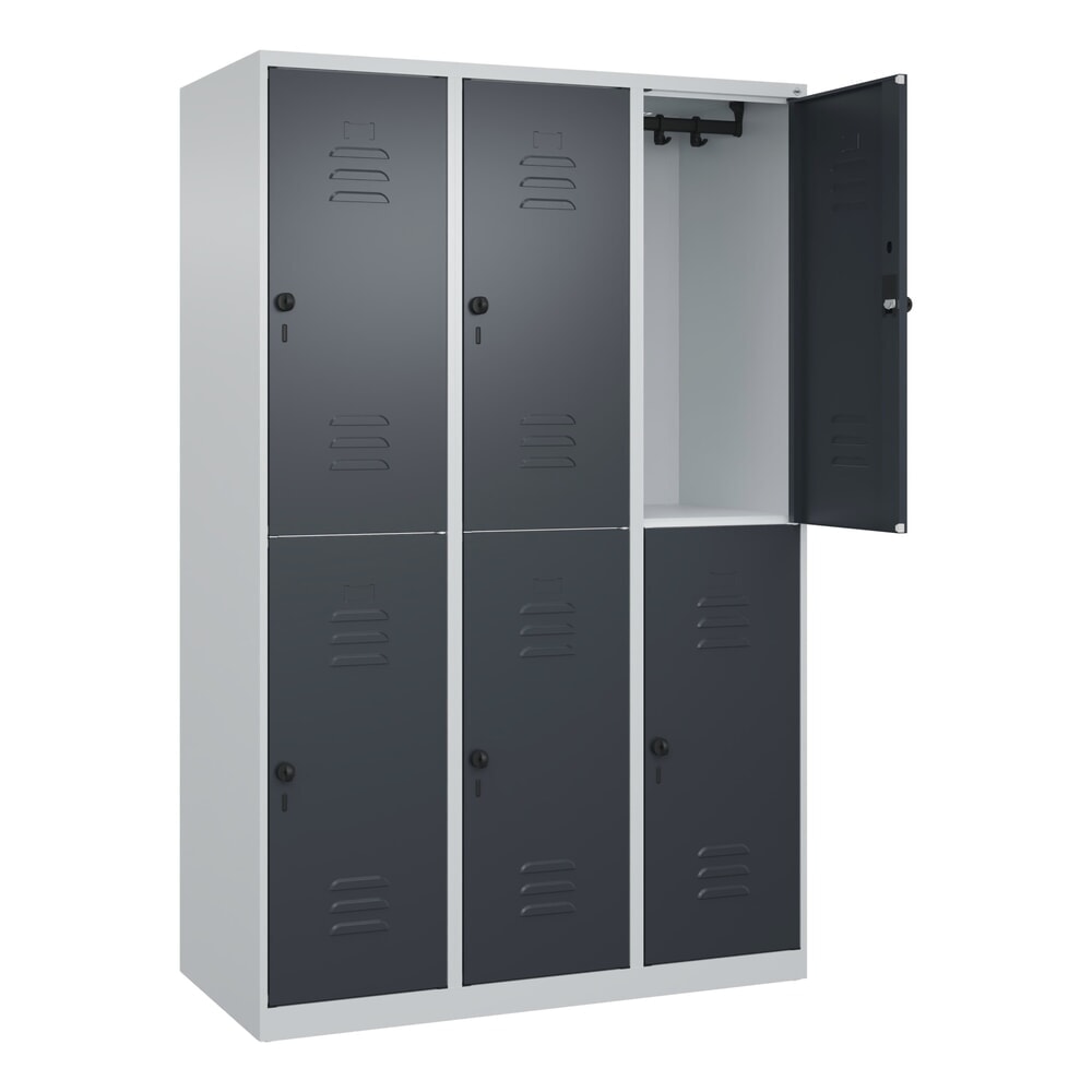 Illustration du produit: C+P Doppelstock-Spind Classic PLUS, 3 Abteile, HxBxT 1.850 x 1.200 x 500 mm, lichtgrau, anthrazitgrau, für Vorhängeschloss, 6 Fächer