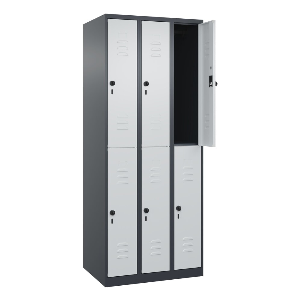 Produktabbildung: C+P Doppelstock-Spind Classic PLUS, 3 Abteile, HxBxT 1.850 x 750 x 500 mm, anthrazitgrau, lichtgrau, für Vorhängeschloss, 6 Fächer
