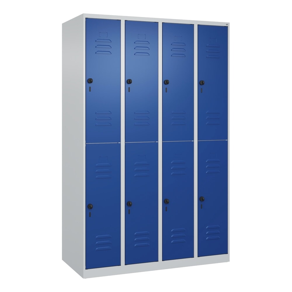 N° de l'image du produit 9 : C+P Doppelstock-Spind Classic PLUS, 4 Abteile, HxBxT 1.850 x 1.200 x 500 mm, lichtgrau, enzianblau, für Vorhängeschloss, 8 Fächer