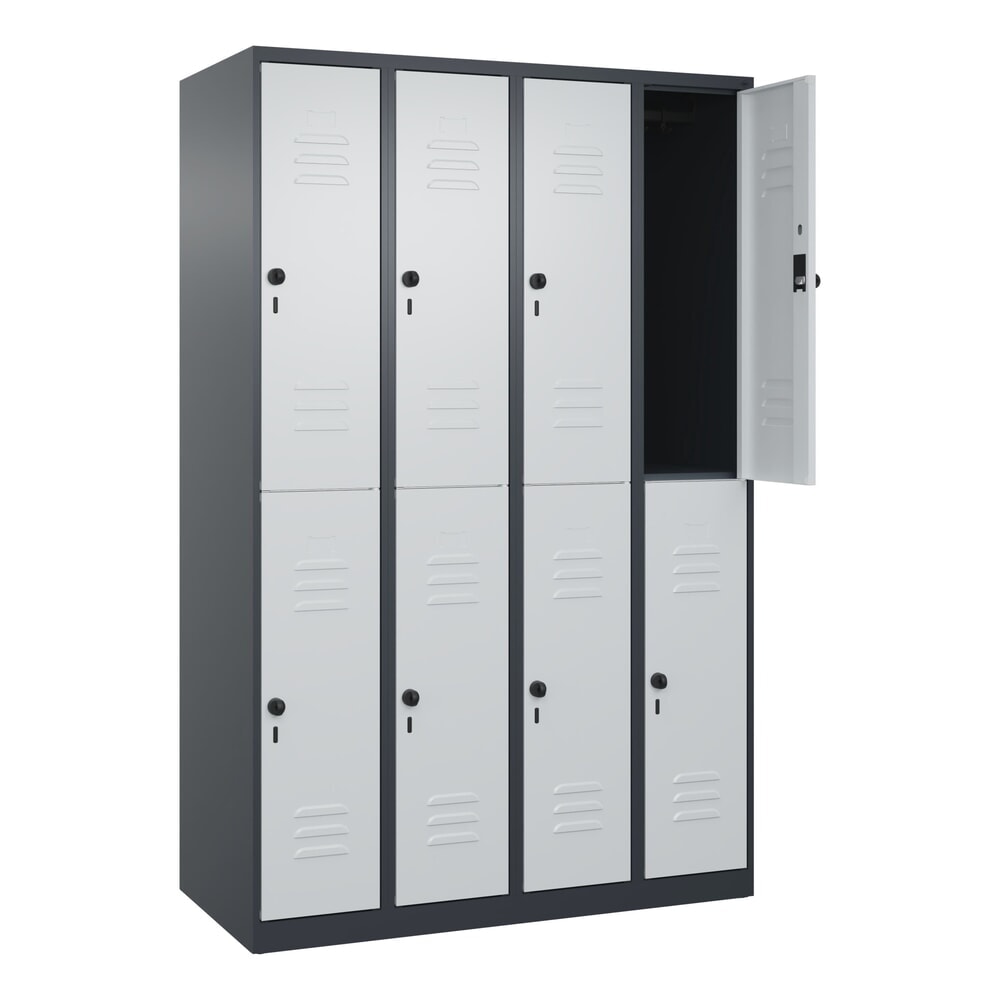 Illustration du produit: C+P Doppelstock-Spind Classic PLUS, 4 Abteile, HxBxT 1.850 x 1.200 x 500 mm, anthrazitgrau, lichtgrau, für Vorhängeschloss, 8 Fächer