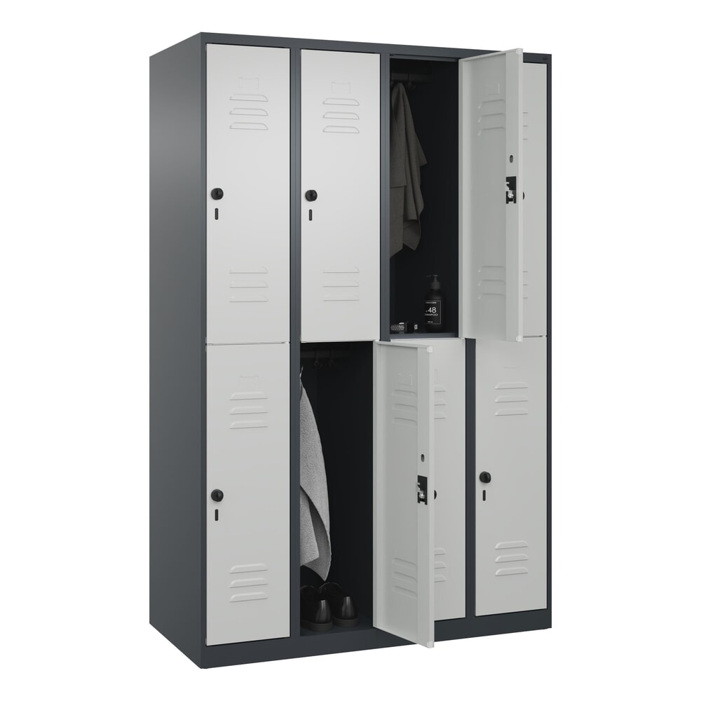 N° de l'image du produit 10 : C+P Doppelstock-Spind Classic PLUS, 4 Abteile, HxBxT 1.850 x 1.200 x 500 mm, anthrazitgrau, lichtgrau, für Vorhängeschloss, 8 Fächer