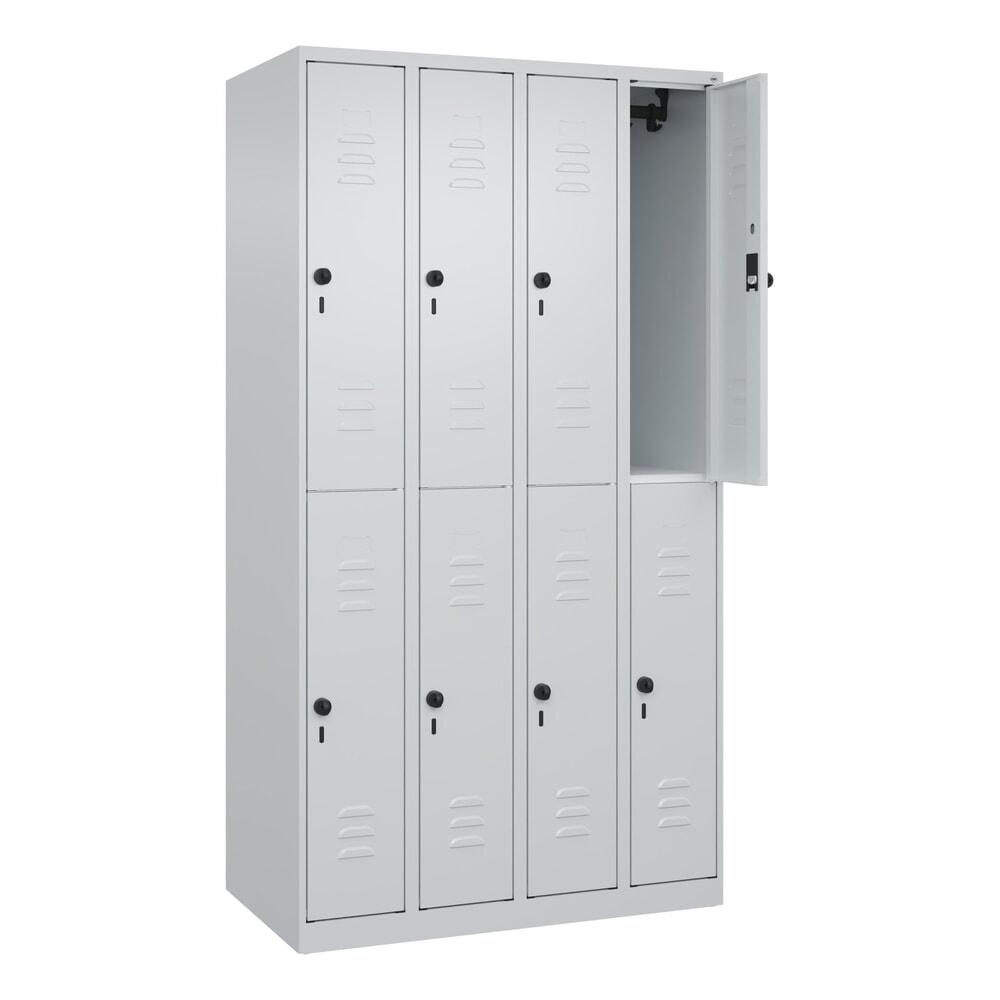 C+P Doppelstock-Spind Classic PLUS, 4 Abteile, HxBxT 1.850 x 1.000 x 500 mm, lichtgrau, lichtgrau, für Vorhängeschloss, 8 Fächer Produktabbildung: C+P Doppelstock-Spind Classic PLUS, 4 Abteile, HxBxT 1.850 x 1.000 x 500 mm, lichtgrau, lichtgrau, für Vorhängeschloss, 8 Fächer