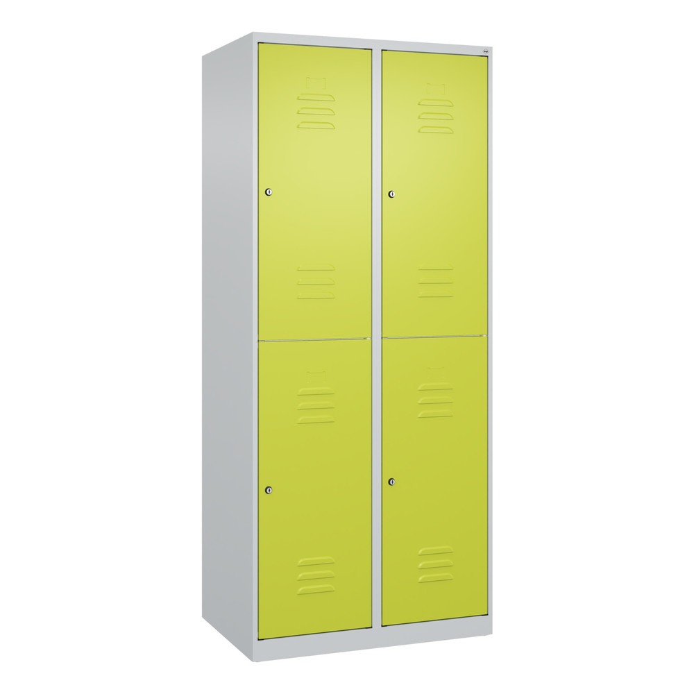 Produktabbildung: C+P Doppelstock-Spind Classic PLUS, 2 Abteile, HxBxT 1.850 x 800 x 500 mm, lichtgrau, clowngrün, Zylinderschloss, 4 Fächer