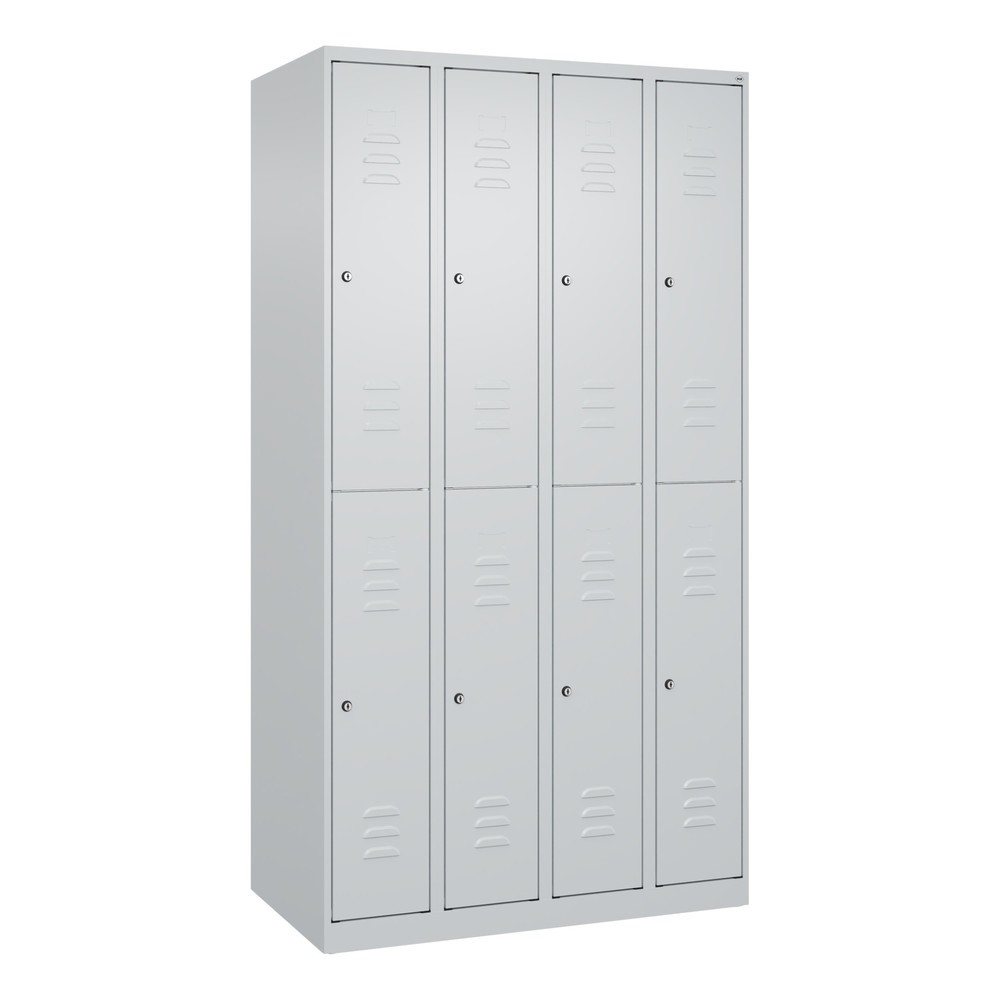Produktabbildung: C+P Doppelstock-Spind Classic PLUS, 4 Abteile, HxBxT 1.850 x 1.000 x 500 mm, lichtgrau, lichtgrau, Zylinderschloss, 8 Fächer
