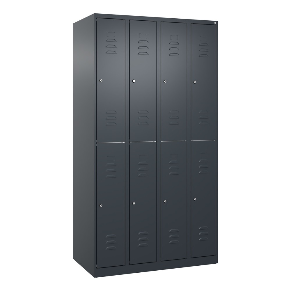 Produktabbildung: C+P Doppelstock-Spind Classic PLUS, 4 Abteile, HxBxT 1.850 x 1.000 x 500 mm, anthrazitgrau, anthrazitgrau, Zylinderschloss, 8 Fächer