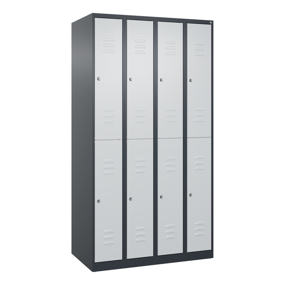 Produktabbildung: C+P Doppelstock-Spind Classic PLUS, 4 Abteile, HxBxT 1.850 x 1.000 x 500 mm, anthrazitgrau, lichtgrau, Zylinderschloss, 8 Fächer