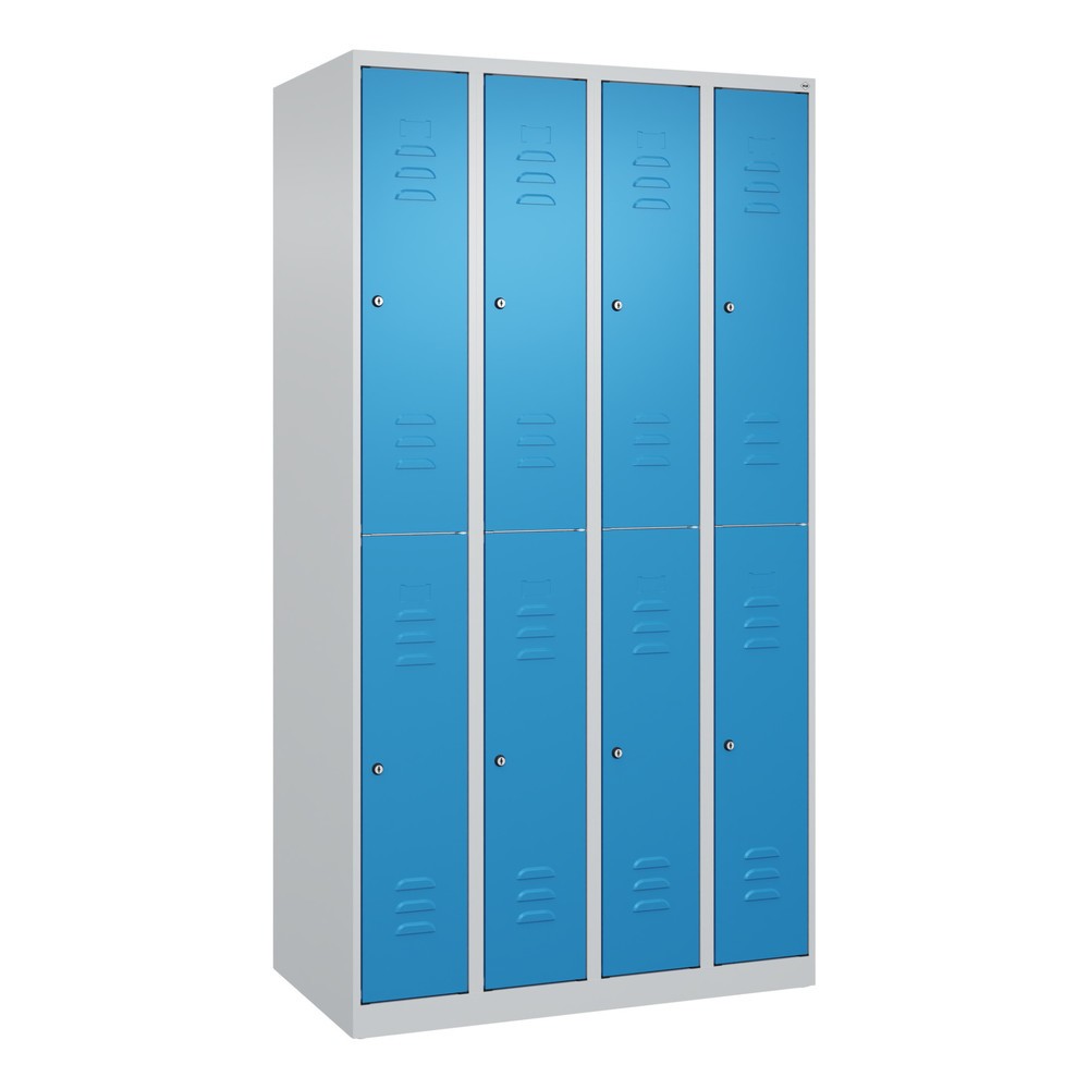 Produktabbildung: C+P Doppelstock-Spind Classic PLUS, 4 Abteile, HxBxT 1.850 x 1.000 x 500 mm, lichtgrau, lichtblau, Zylinderschloss, 8 Fächer