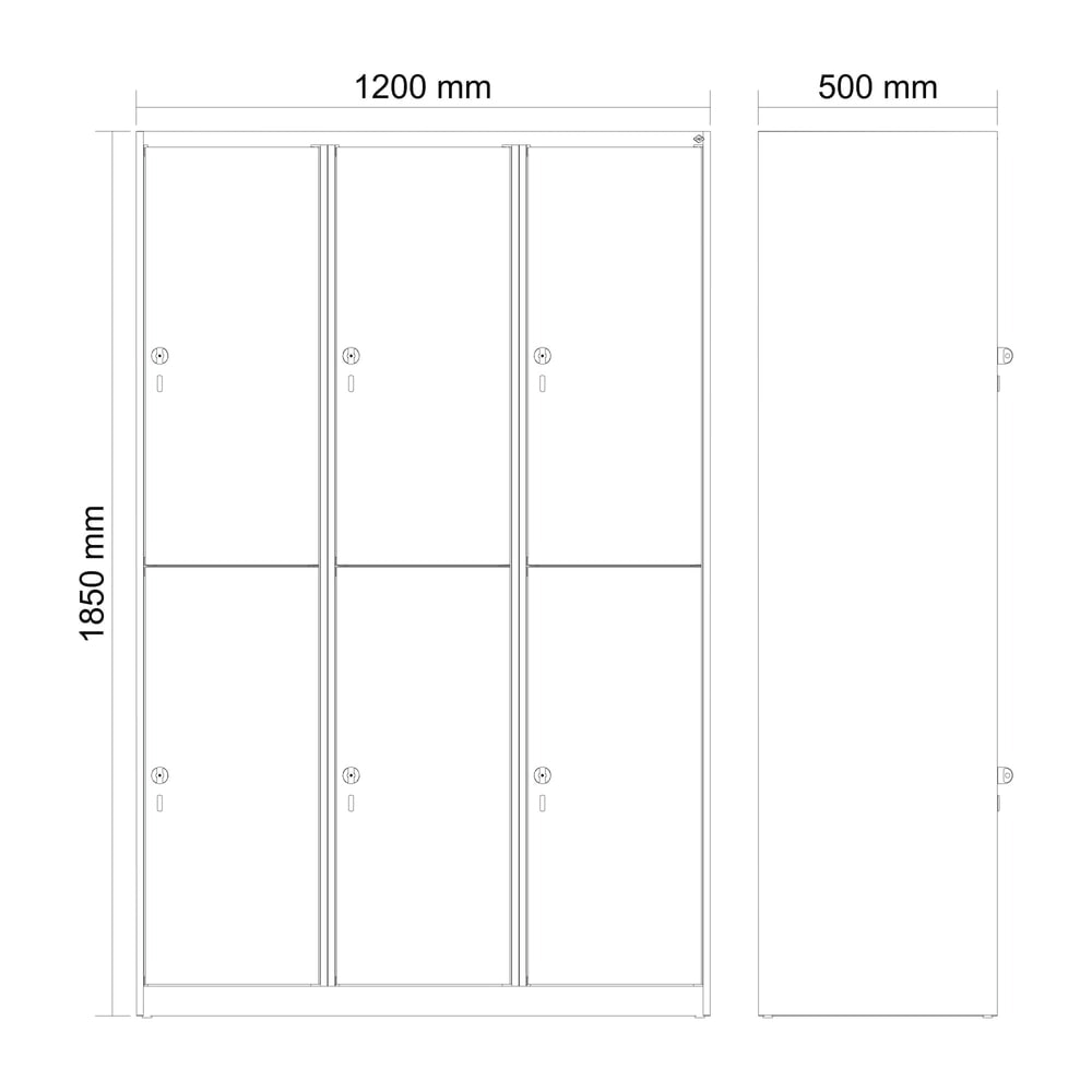 Produktabbildung Nr. 8: C+P Doppelstock-Spind Classic PLUS, 3 Abteile, HxBxT 1.850 x 1.200 x 500 mm, lichtgrau, lichtgrau, Zylinderschloss, 6 Fächer