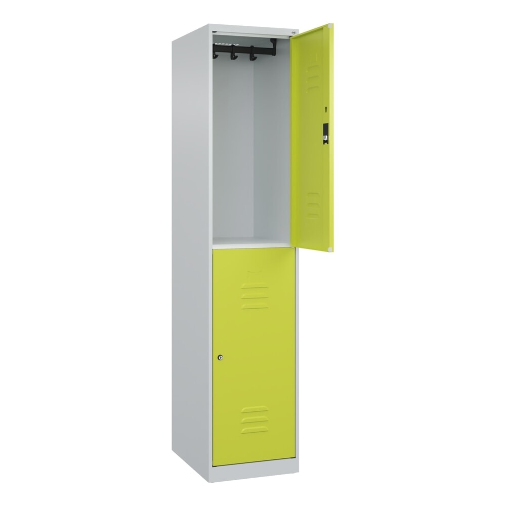 Produktabbildung: C+P Doppelstock-Spind Classic PLUS, 1 Abteil, HxBxT 1.850 x 400 x 500 mm, lichtgrau, clowngrün, Zylinderschloss, 2 Fächer