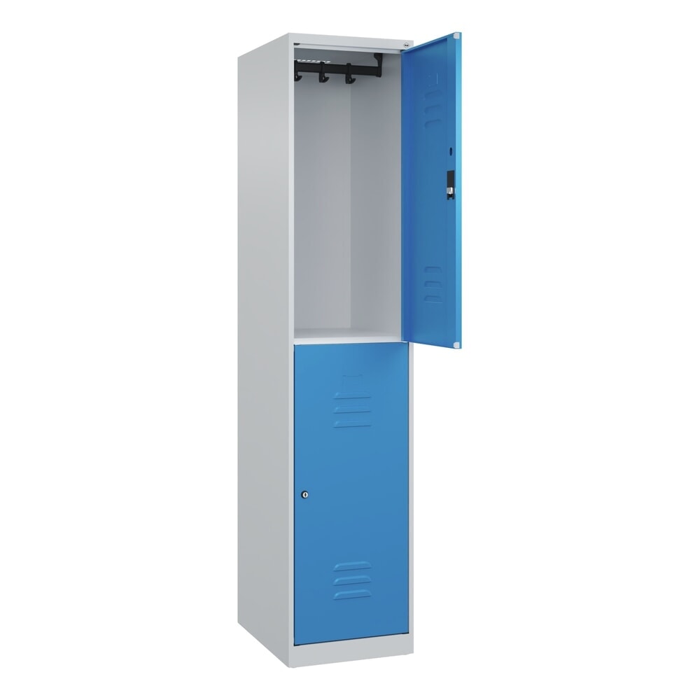 Produktabbildung: C+P Doppelstock-Spind Classic PLUS, 1 Abteil, HxBxT 1.850 x 400 x 500 mm, lichtgrau, lichtblau, Zylinderschloss, 2 Fächer