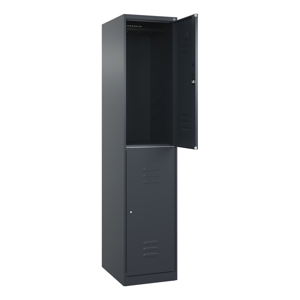 Produktabbildung: C+P Doppelstock-Spind Classic PLUS, 1 Abteil, HxBxT 1.850 x 400 x 500 mm, anthrazitgrau, anthrazitgrau, Zylinderschloss, 2 Fächer