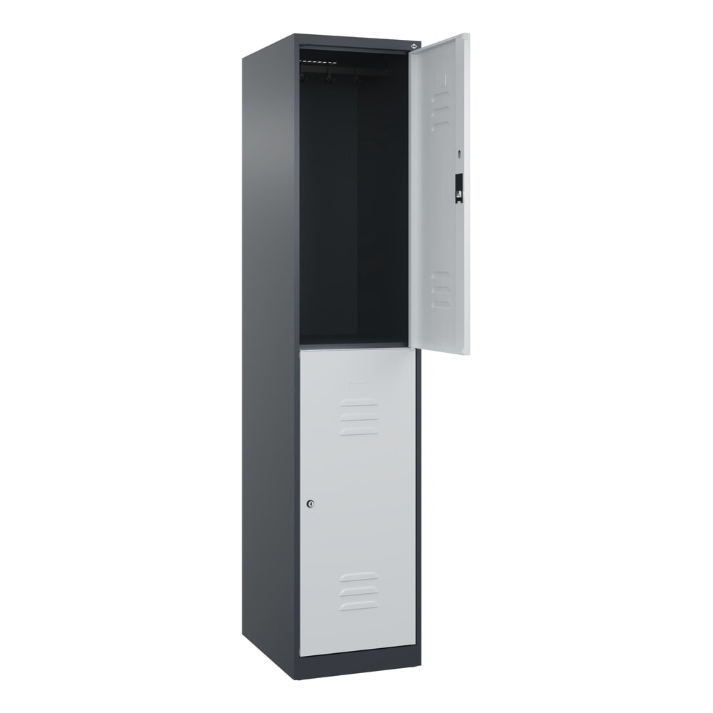 Illustration du produit: C+P Doppelstock-Spind Classic PLUS, 1 Abteil, HxBxT 1.850 x 400 x 500 mm, anthrazitgrau, lichtgrau, Zylinderschloss, 2 Fächer