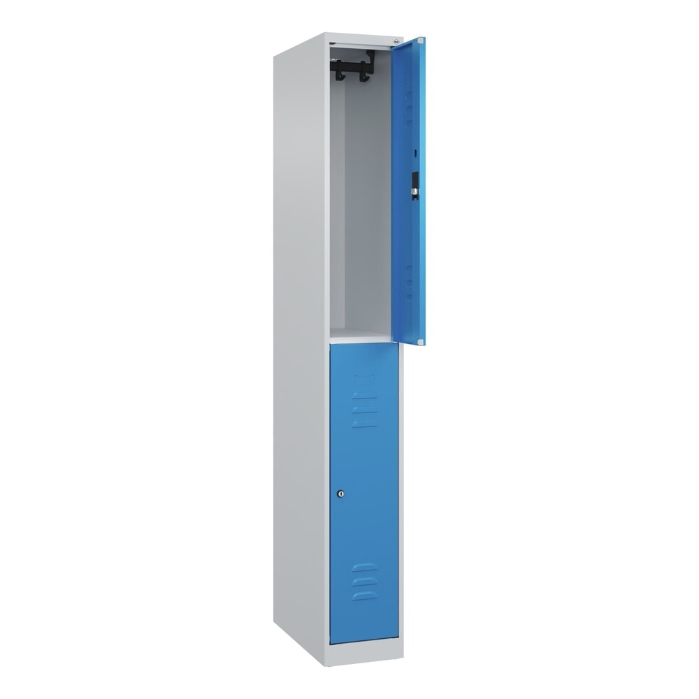 Produktabbildung: C+P Doppelstock-Spind Classic PLUS, 1 Abteil, HxBxT 1.850 x 250 x 500 mm, lichtgrau, lichtblau, Zylinderschloss, 2 Fächer