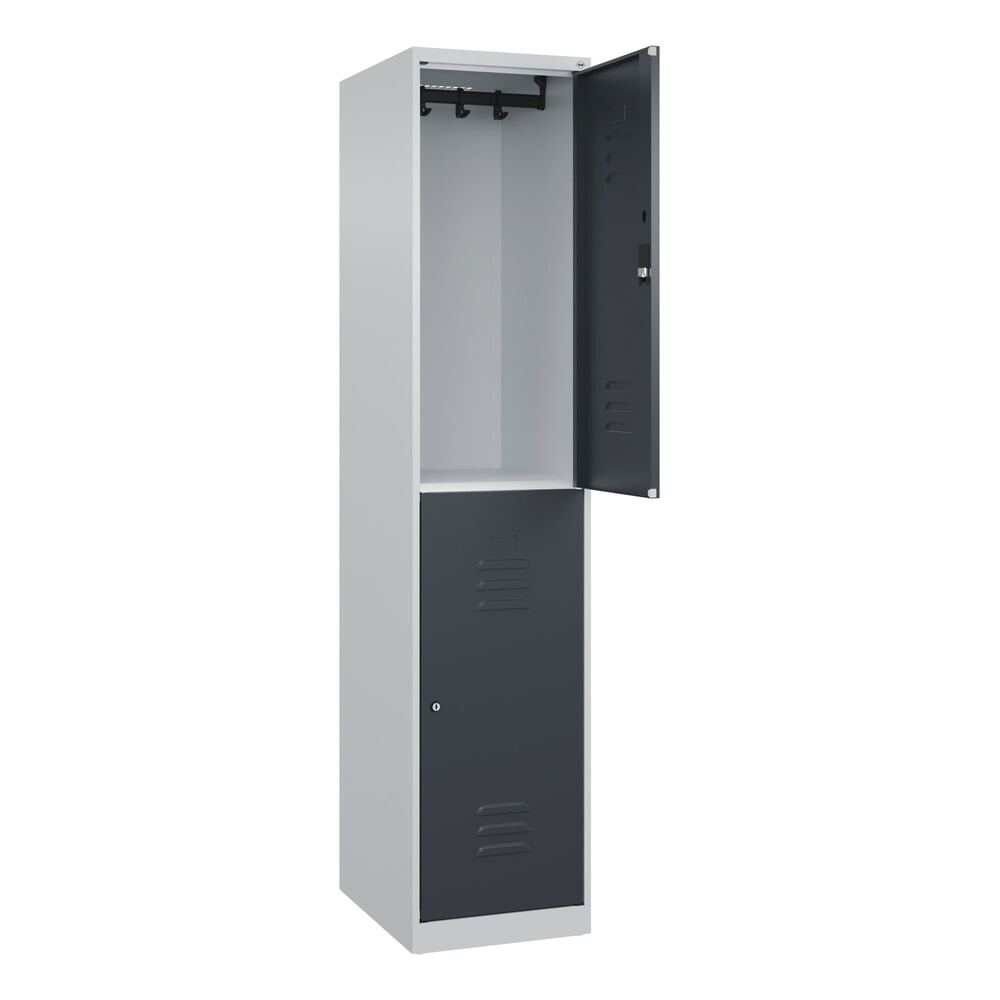 Illustration du produit: C+P Doppelstock-Spind Classic PLUS, 1 Abteil, HxBxT 1.850 x 400 x 500 mm, lichtgrau, anthrazitgrau, Zylinderschloss, 2 Fächer