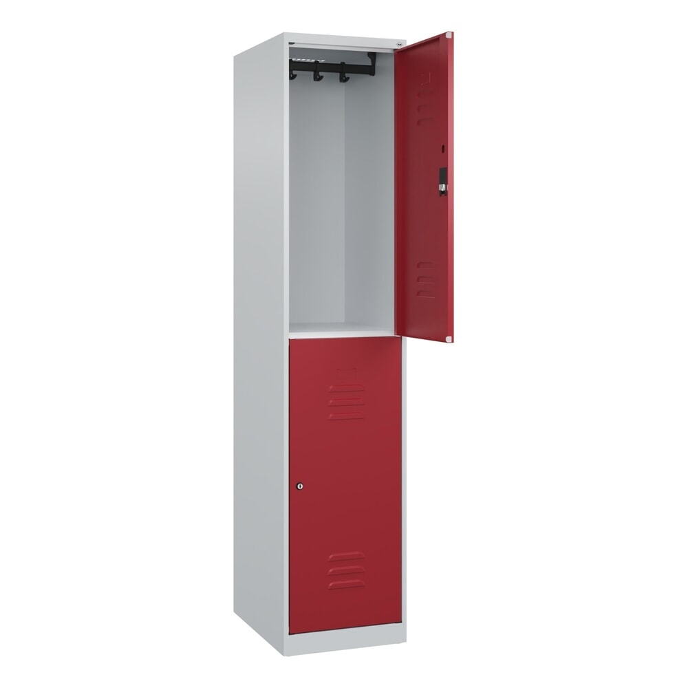 Illustration du produit: C+P Doppelstock-Spind Classic PLUS, 1 Abteil, HxBxT 1.850 x 400 x 500 mm, lichtgrau, rubinrot, Zylinderschloss, 2 Fächer