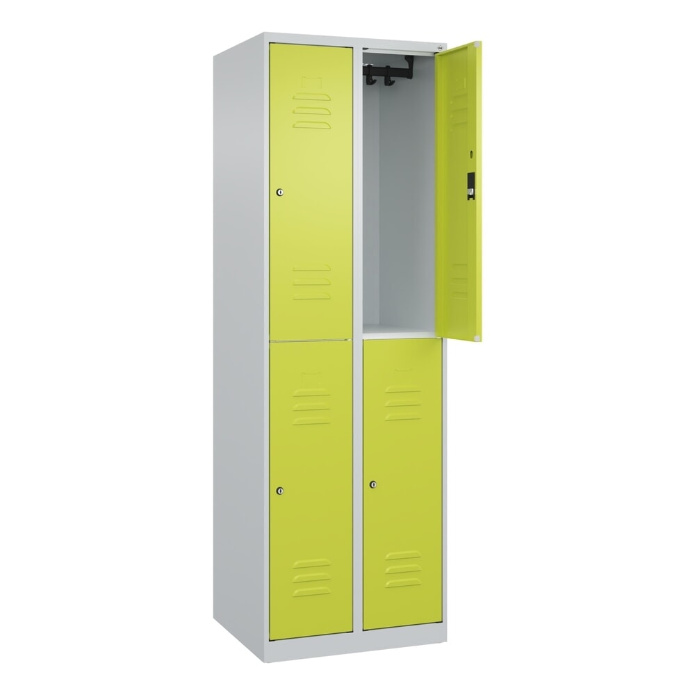 Produktabbildung Nr. 1: C+P Doppelstock-Spind Classic PLUS, 2 Abteile, HxBxT 1.850 x 600 x 500 mm, lichtgrau, clowngrün, Zylinderschloss, 4 Fächer