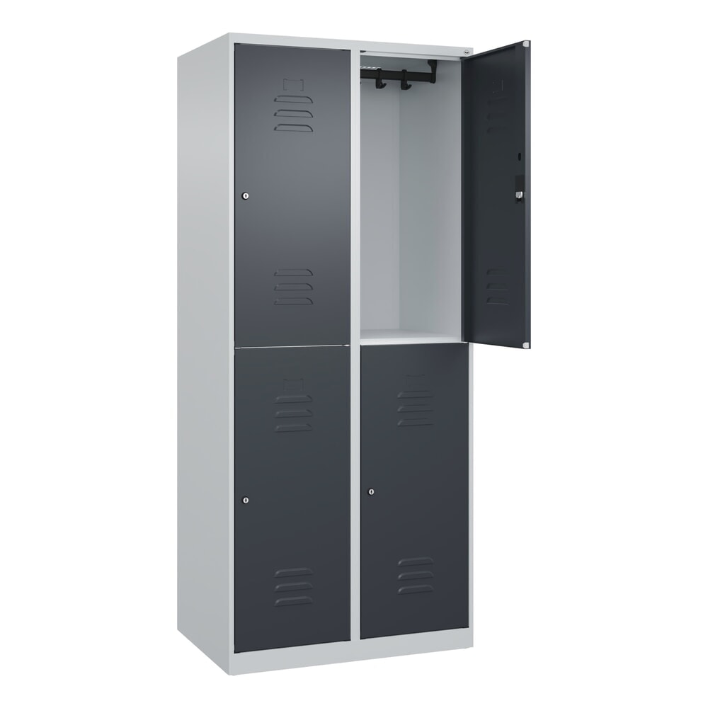 N° de l'image du produit 1 : C+P Doppelstock-Spind Classic PLUS, 2 Abteile, HxBxT 1.850 x 800 x 500 mm, lichtgrau, anthrazitgrau, Zylinderschloss, 4 Fächer