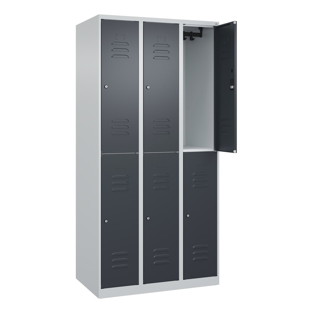 Illustration du produit: C+P Doppelstock-Spind Classic PLUS, 3 Abteile, HxBxT 1.850 x 900 x 500 mm, lichtgrau, anthrazitgrau, Zylinderschloss, 6 Fächer