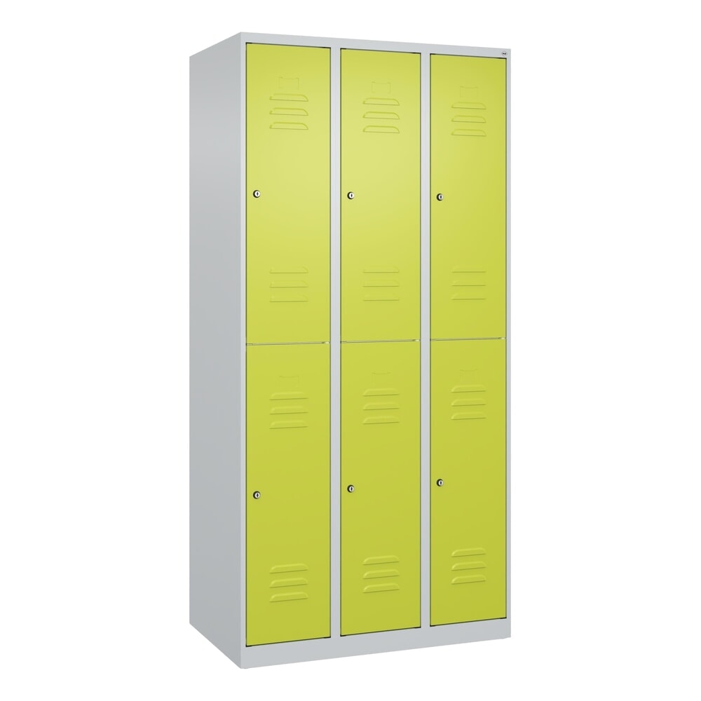 Produktabbildung Nr. 9: C+P Doppelstock-Spind Classic PLUS, 3 Abteile, HxBxT 1.850 x 900 x 500 mm, lichtgrau, clowngrün, Zylinderschloss, 6 Fächer