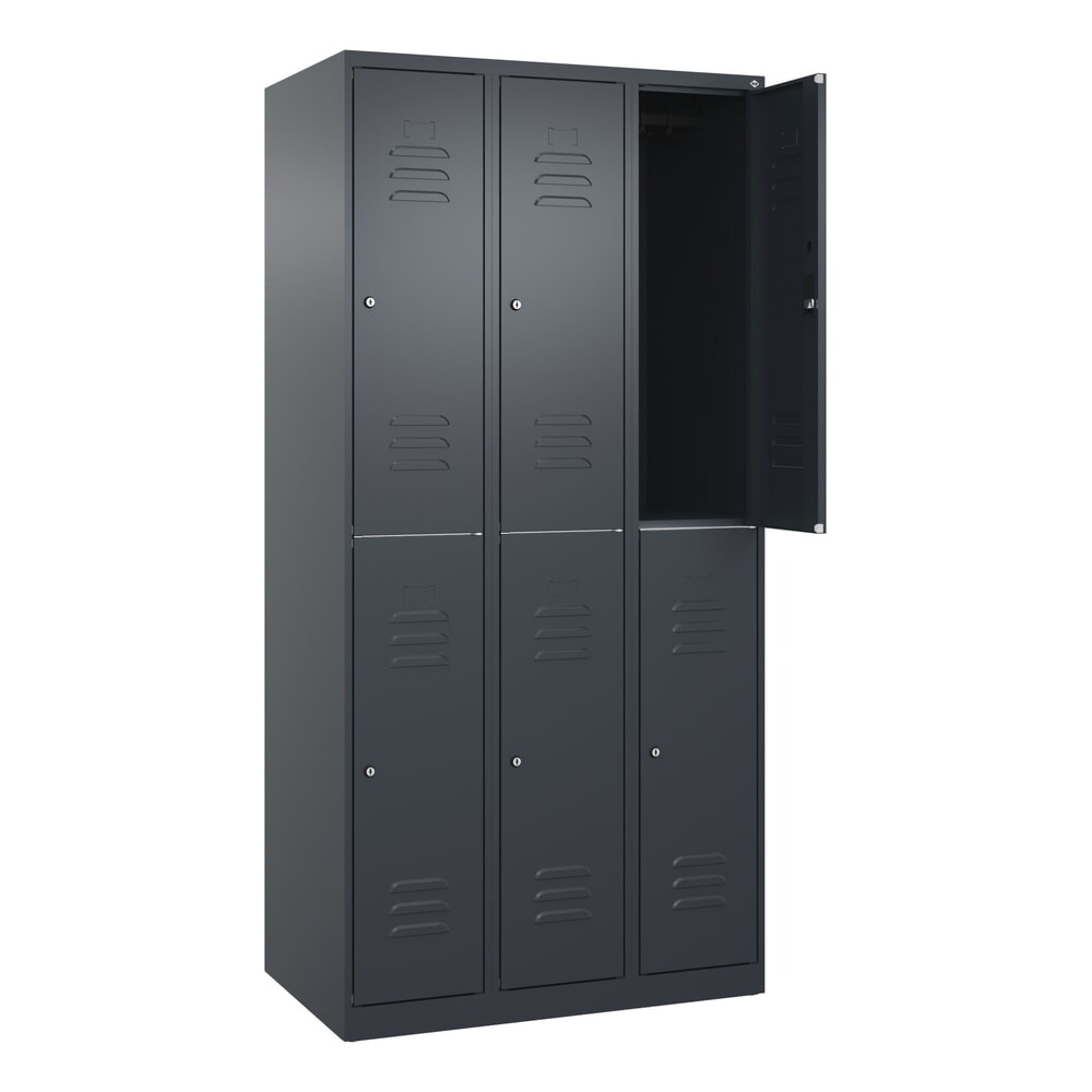 Illustration du produit: C+P Doppelstock-Spind Classic PLUS, 3 Abteile, HxBxT 1.850 x 900 x 500 mm, anthrazitgrau, anthrazitgrau, Zylinderschloss, 6 Fächer
