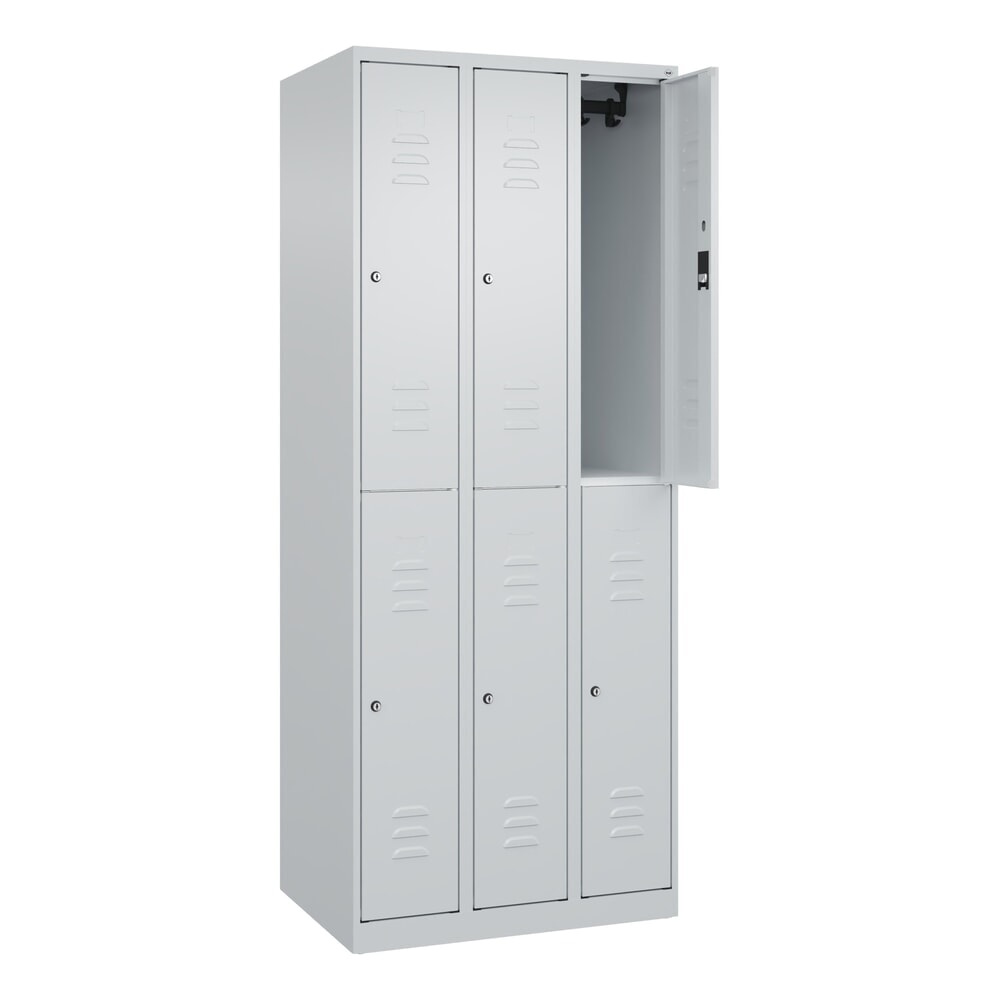 Illustration du produit: C+P Doppelstock-Spind Classic PLUS, 3 Abteile, HxBxT 1.850 x 750 x 500 mm, lichtgrau, lichtgrau, Zylinderschloss, 6 Fächer