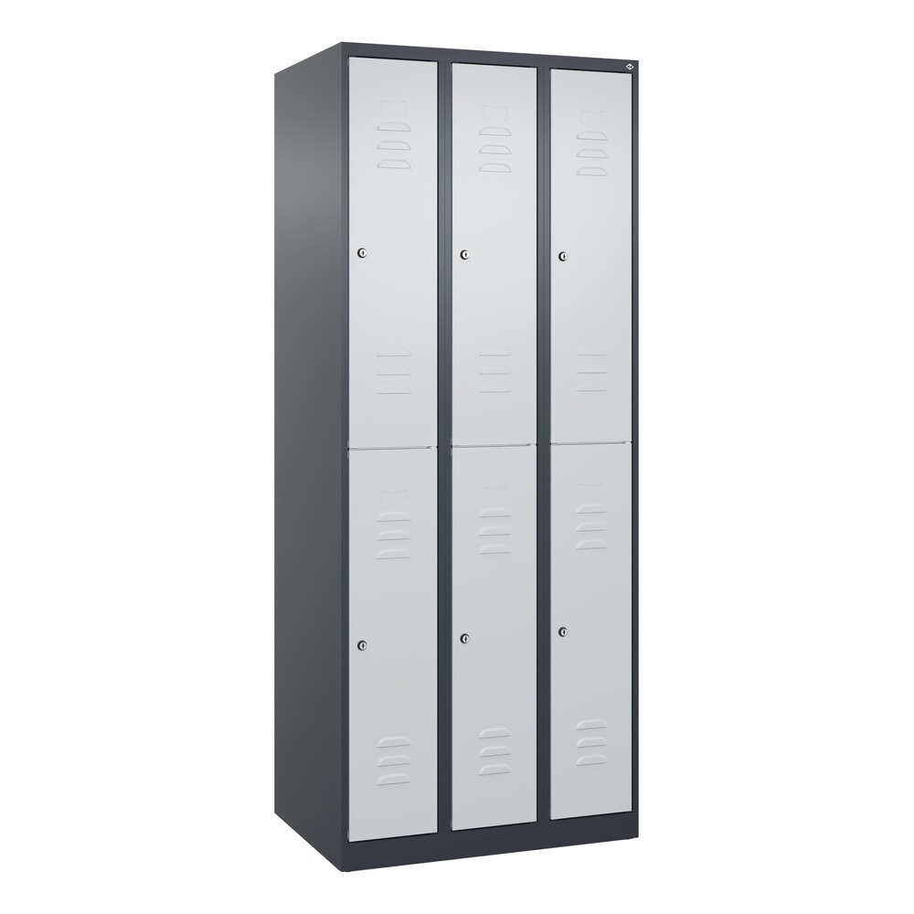 Produktabbildung Nr. 9: C+P Doppelstock-Spind Classic PLUS, 3 Abteile, HxBxT 1.850 x 750 x 500 mm, anthrazitgrau, lichtgrau, Zylinderschloss, 6 Fächer