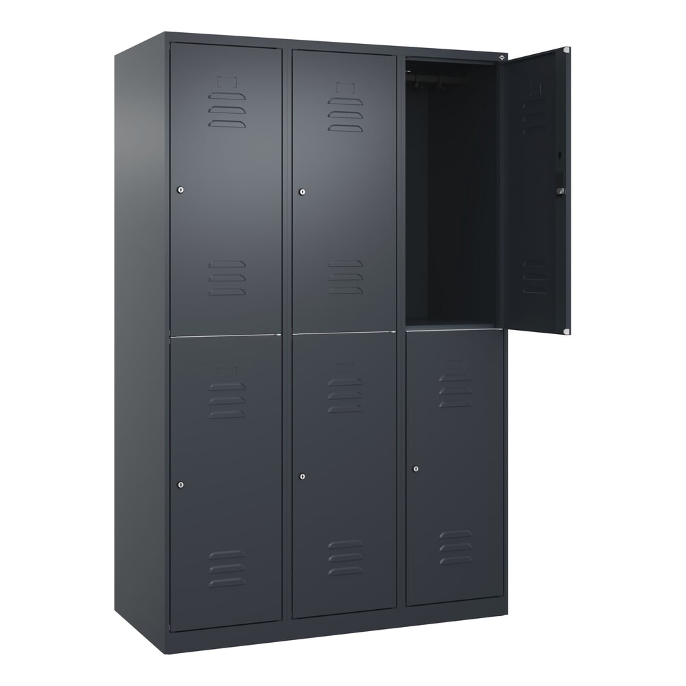 Illustration du produit: C+P Doppelstock-Spind Classic PLUS, 3 Abteile, HxBxT 1.850 x 1.200 x 500 mm, anthrazitgrau, anthrazitgrau, Zylinderschloss, 6 Fächer