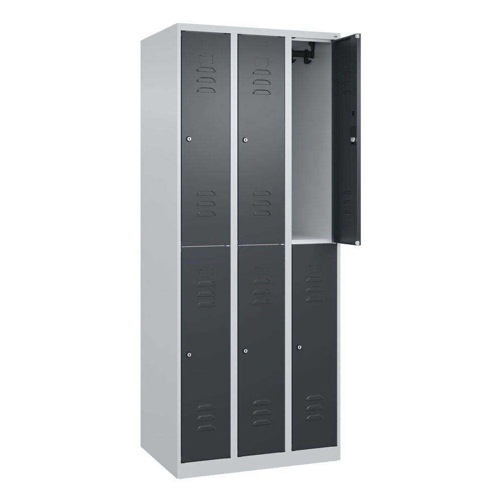 Produktabbildung Nr. 1: C+P Doppelstock-Spind Classic PLUS, 3 Abteile, HxBxT 1.850 x 750 x 500 mm, lichtgrau, anthrazitgrau, Zylinderschloss, 6 Fächer