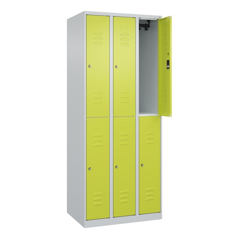 Illustration du produit: C+P Doppelstock-Spind Classic PLUS, 3 Abteile, HxBxT 1.850 x 750 x 500 mm, lichtgrau, clowngrün, Zylinderschloss, 6 Fächer