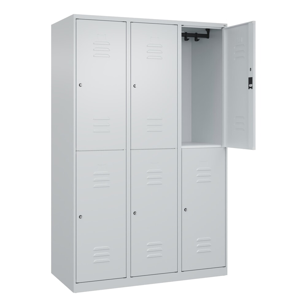 Produktabbildung Nr. 1: C+P Doppelstock-Spind Classic PLUS, 3 Abteile, HxBxT 1.850 x 1.200 x 500 mm, lichtgrau, lichtgrau, Zylinderschloss, 6 Fächer