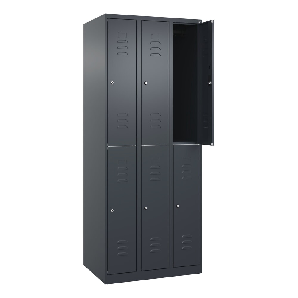 Illustration du produit: C+P Doppelstock-Spind Classic PLUS, 3 Abteile, HxBxT 1.850 x 750 x 500 mm, anthrazitgrau, anthrazitgrau, Zylinderschloss, 6 Fächer