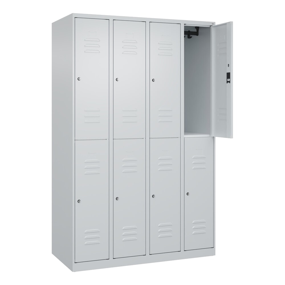 Illustration du produit: C+P Doppelstock-Spind Classic PLUS, 4 Abteile, HxBxT 1.850 x 1.200 x 500 mm, lichtgrau, lichtgrau, Zylinderschloss, 8 Fächer