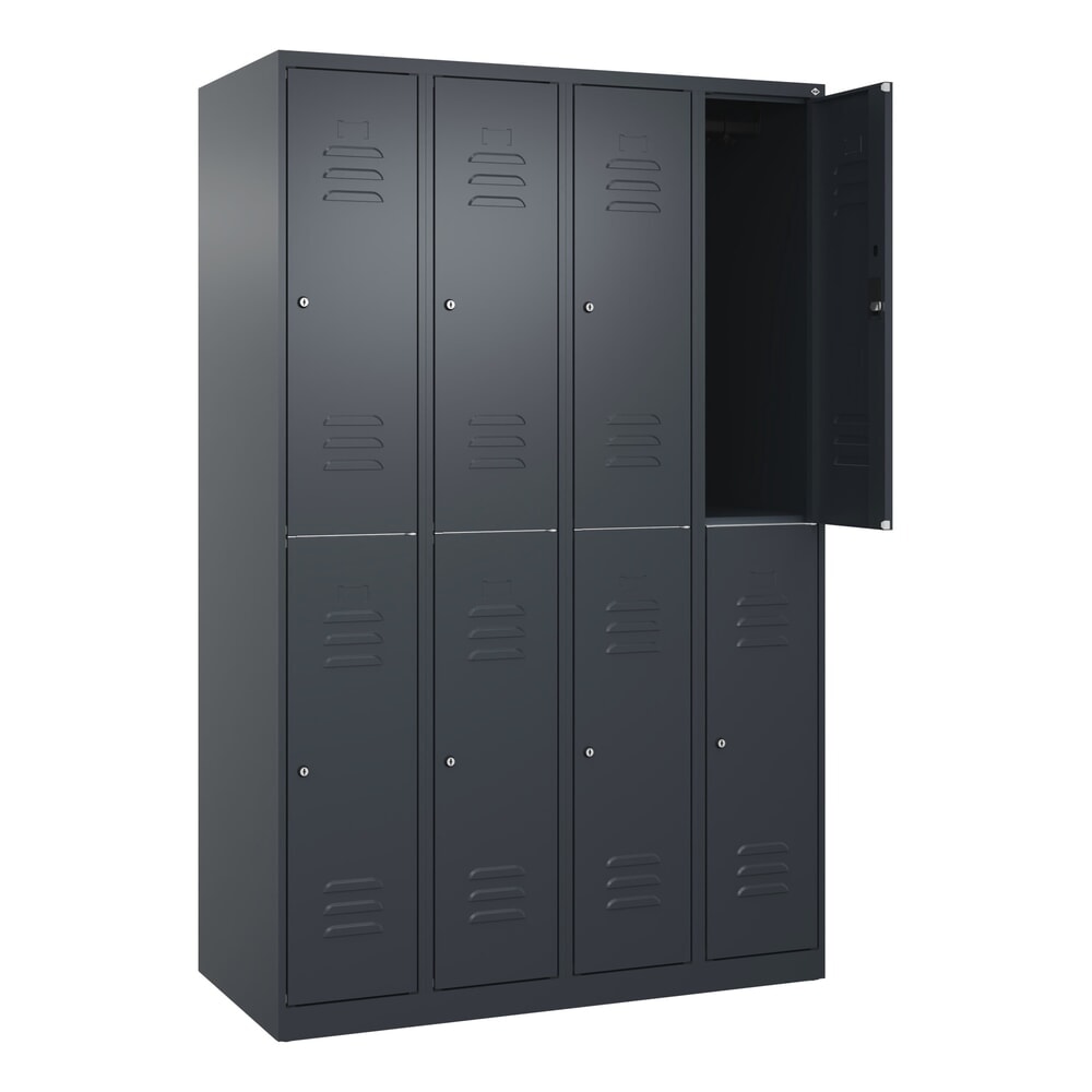 Illustration du produit: C+P Doppelstock-Spind Classic PLUS, 4 Abteile, HxBxT 1.850 x 1.200 x 500 mm, anthrazitgrau, anthrazitgrau, Zylinderschloss, 8 Fächer
