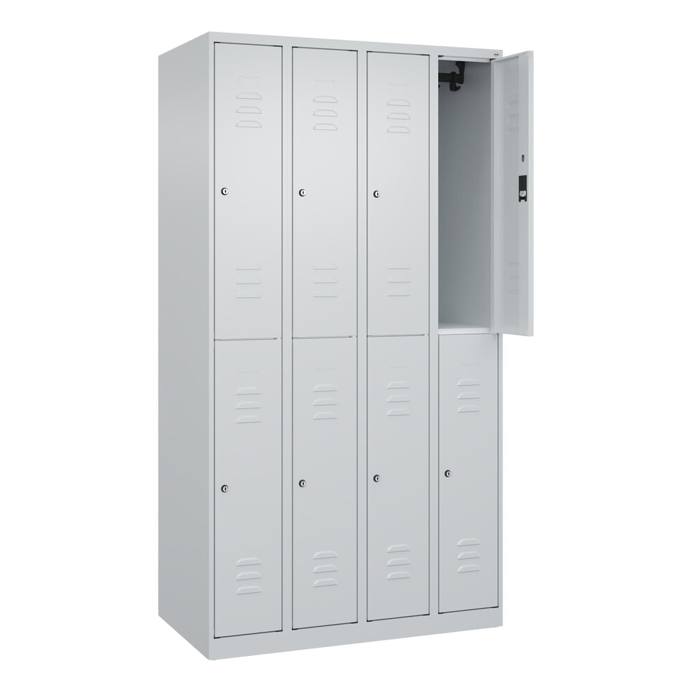 Produktabbildung: C+P Doppelstock-Spind Classic PLUS, 4 Abteile, HxBxT 1.850 x 1.000 x 500 mm, lichtgrau, lichtgrau, Zylinderschloss, 8 Fächer