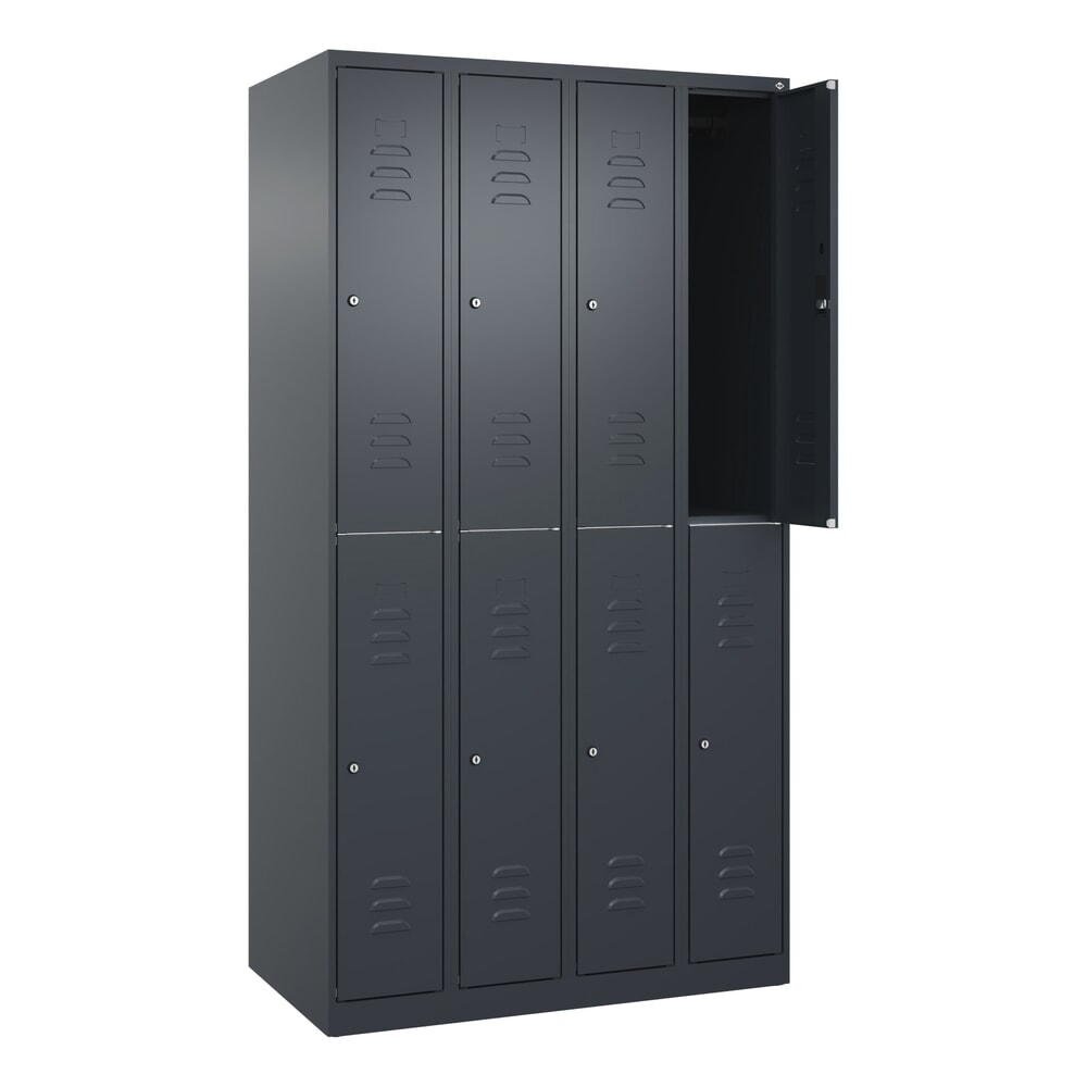 Produktabbildung: C+P Doppelstock-Spind Classic PLUS, 4 Abteile, HxBxT 1.850 x 1.000 x 500 mm, anthrazitgrau, anthrazitgrau, Zylinderschloss, 8 Fächer