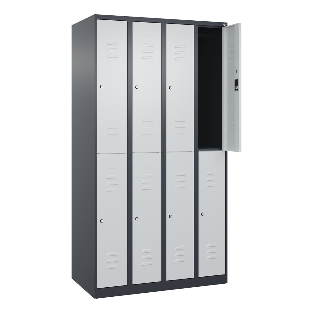 Produktabbildung: C+P Doppelstock-Spind Classic PLUS, 4 Abteile, HxBxT 1.850 x 1.000 x 500 mm, anthrazitgrau, lichtgrau, Zylinderschloss, 8 Fächer
