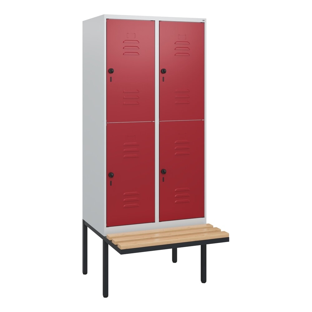 C+P Doppelstock-Spind Classic PLUS, 2 Abteile, HxBxT 1.950 x 800 x 815 mm, für Vorhängeschloss, auskragende Bank aus Buche, lichtgrau, rubinrot N° de l'image du produit 8 : C+P Doppelstock-Spind Classic PLUS, 2 Abteile, HxBxT 1.950 x 800 x 815 mm, für Vorhängeschloss, auskragende Bank aus Buche, lichtgrau, rubinrot