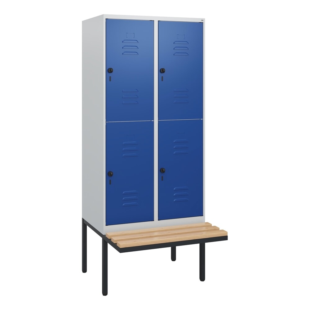 C+P Doppelstock-Spind Classic PLUS, 2 Abteile, HxBxT 1.950 x 800 x 815 mm, für Vorhängeschloss, auskragende Bank aus Buche, lichtgrau, enzianblau N° de l'image du produit 9 : C+P Doppelstock-Spind Classic PLUS, 2 Abteile, HxBxT 1.950 x 800 x 815 mm, für Vorhängeschloss, auskragende Bank aus Buche, lichtgrau, enzianblau